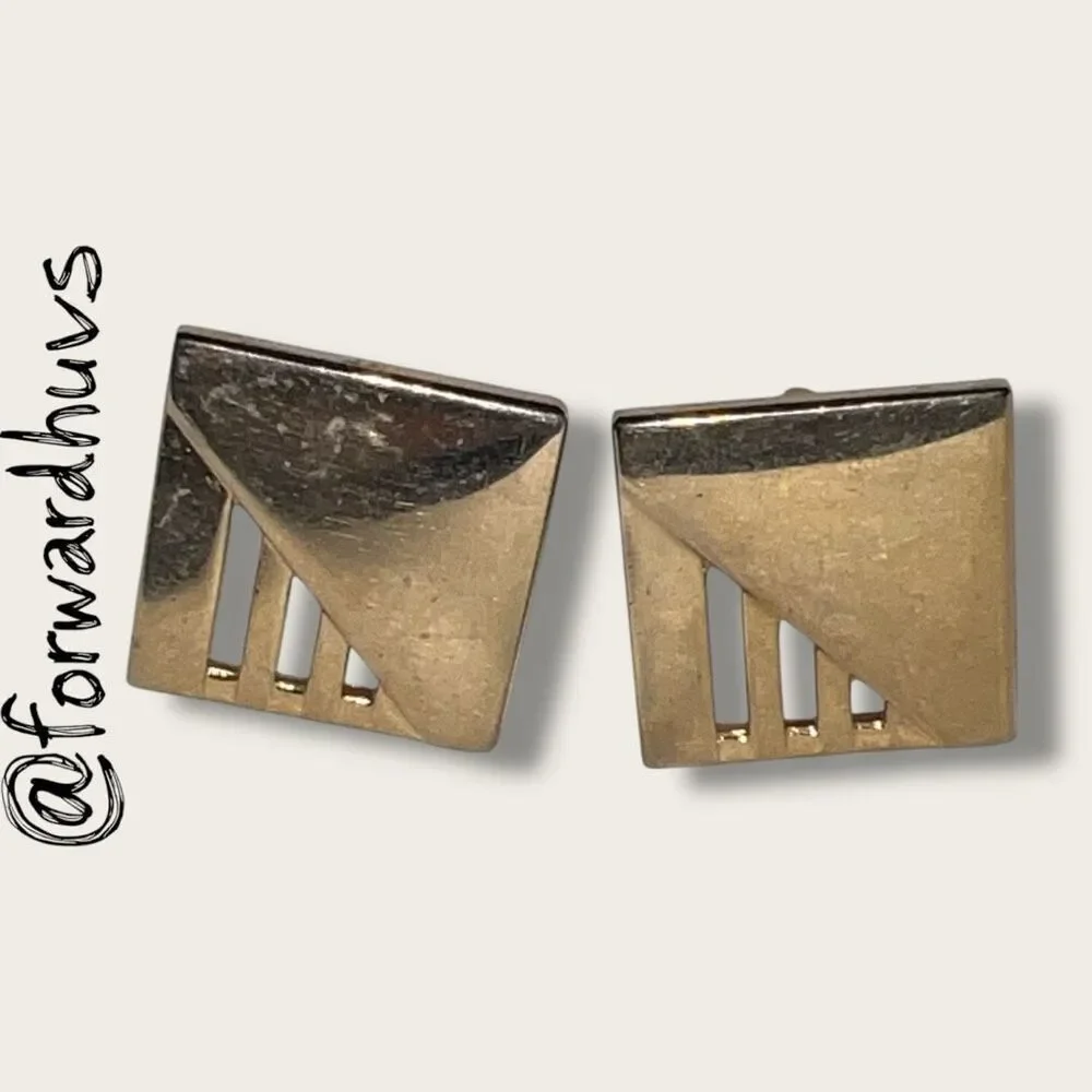 Swank Gold Tone Cufflinks – 3/4” Cutout Stripe Design